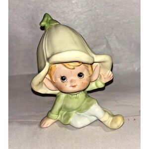 Vintage Lefton Pixie Elf Girl Mushroom Hat Figurine #5615 Japan 4in